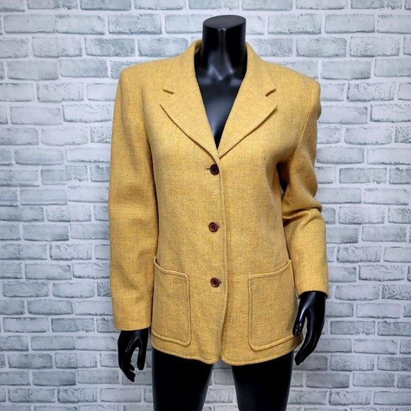 Vintage 90s Pendleton Womens S Yellow Wool Blazer Jacket 3 Button USA - Picture 1 of 10
